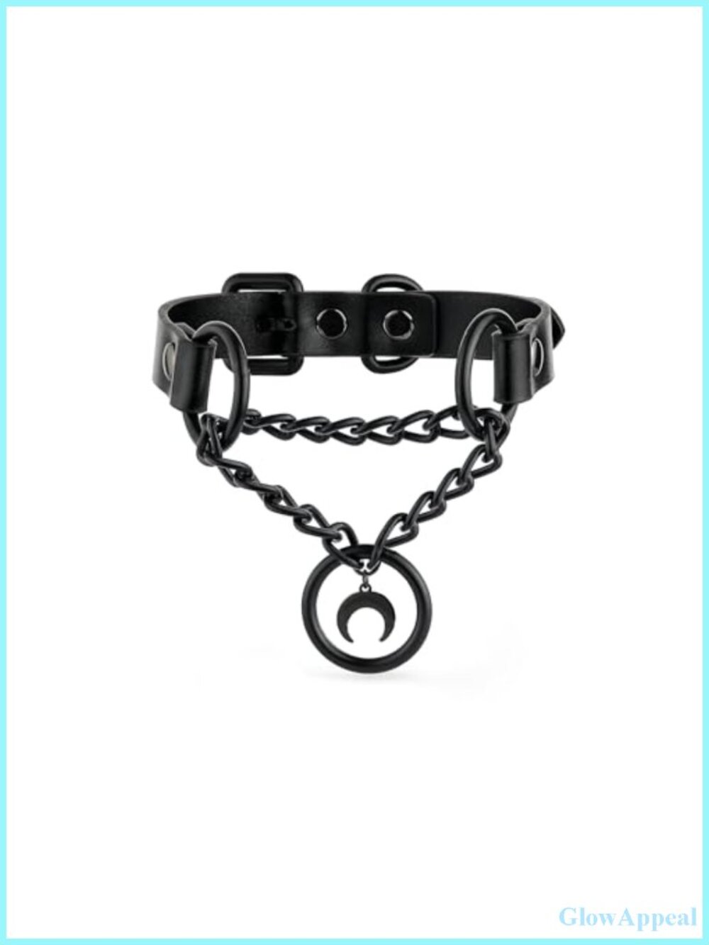 Faux Leather O-Ring Moon Charm Choker Necklace Gothic Punk Jewelry